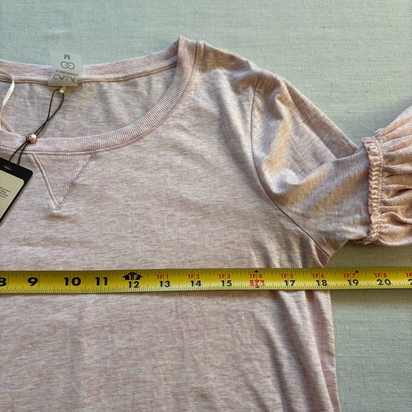 NWT Calia Ruffle Short Sleeve Tee Peach Whip Heather M | Casual - Picture 6 of 9